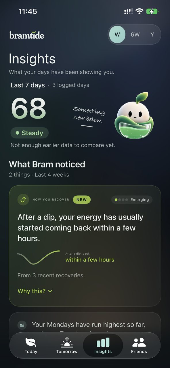 Insights screen: patterns from your own check-ins